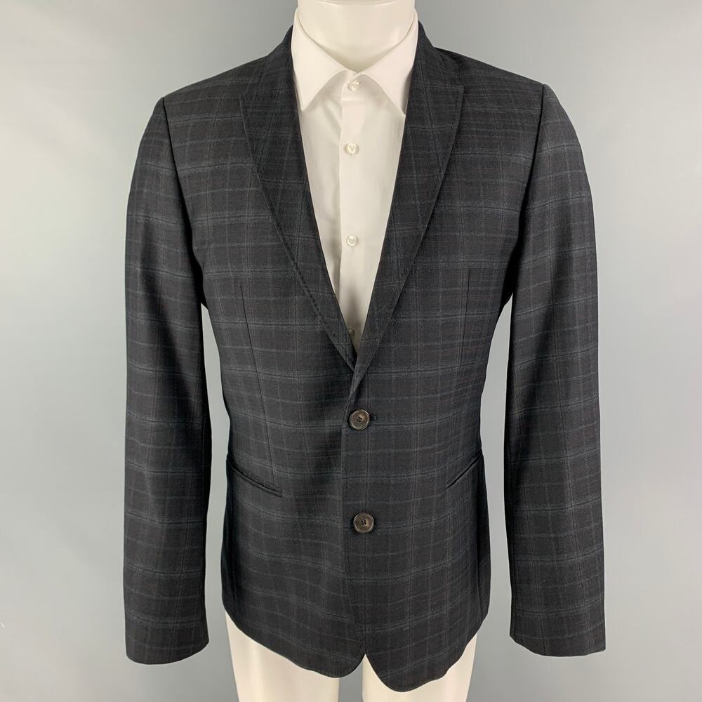 HUGO by HUGO BOSS Size 38 Grey Brown Plaid Virgin Wool Sport Coat